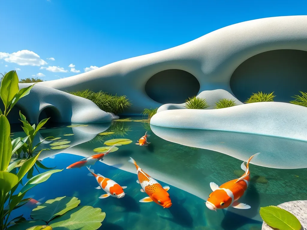 Beautiful pond with koi fish, showcasing the benefits of using a pool filter for pond maintenance.