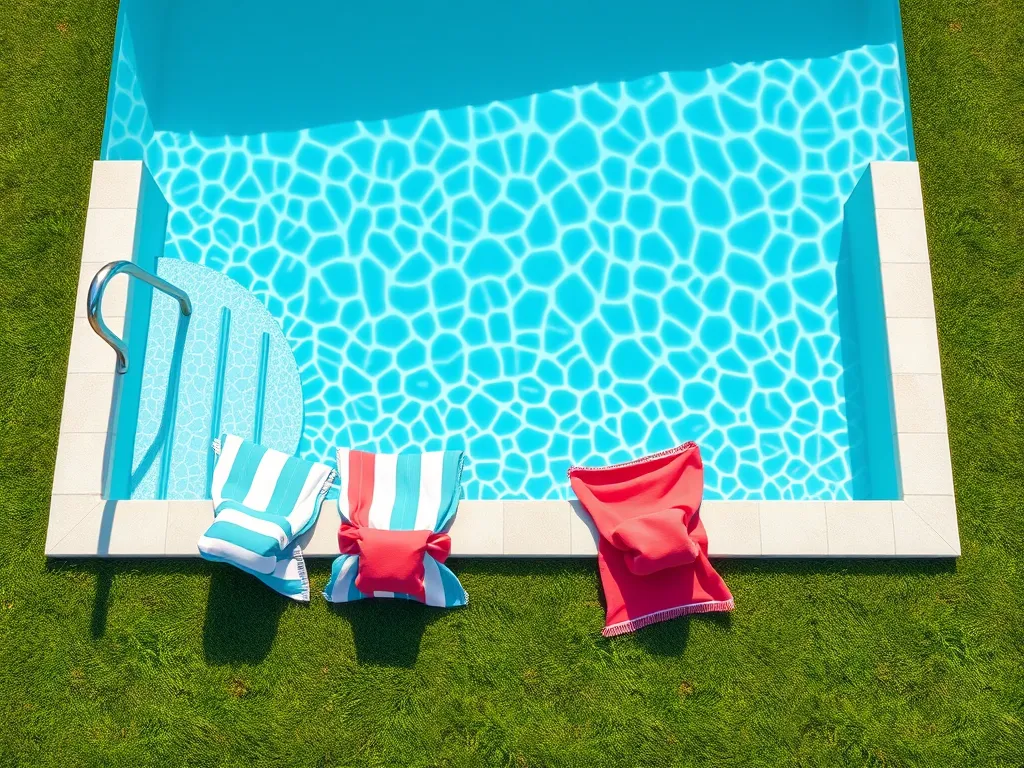 Image showing a pool with chairs, discussing the types of sand for pool filters.