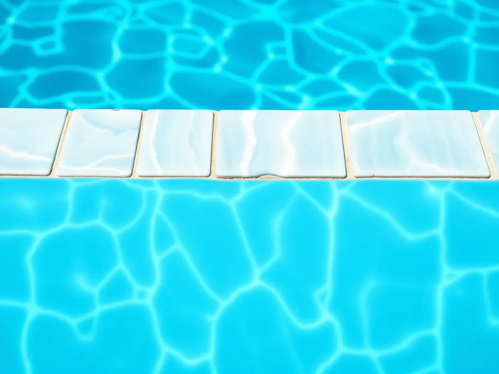 Swimming pool in a flood zone showing water patterns and pool tiles.