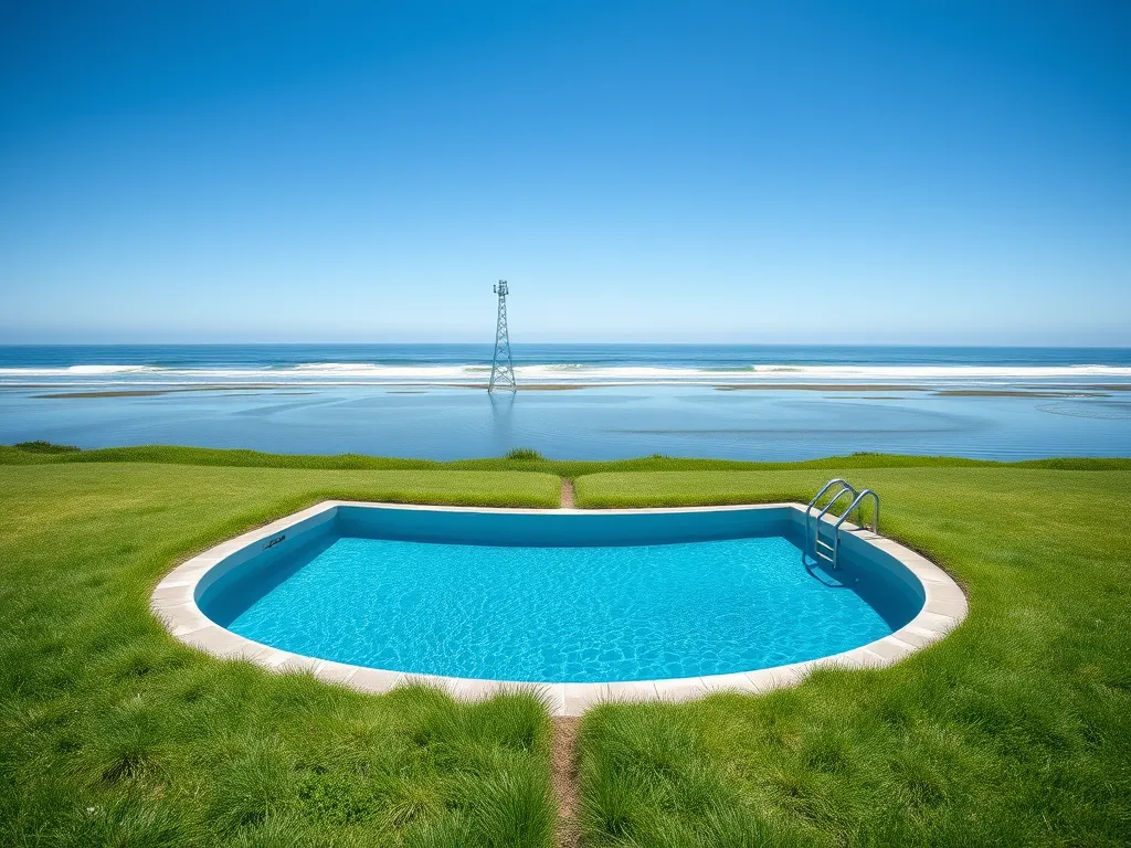 Outdoor swimming pool in a flood zone, illustrating considerations for pool construction in flood-prone areas.