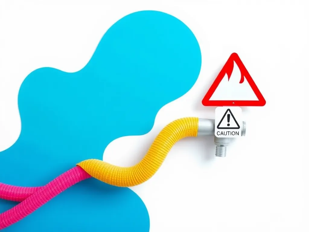 Warning sign about the flammability of pool noodles with colorful hoses