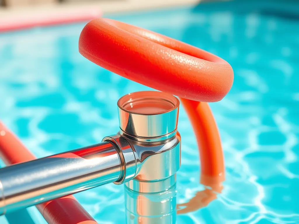 A pool noodle wrapped around a metal pipe, illustrating how to use pool noodles to insulate pipes.