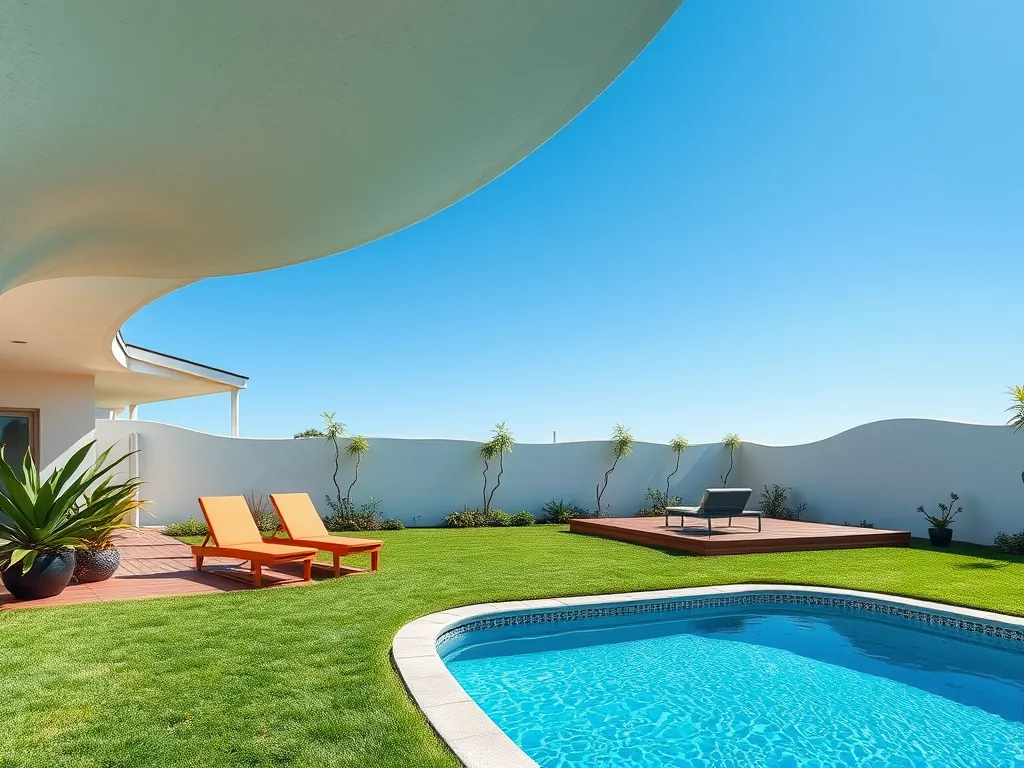 Beautiful swimming pool area with sun loungers, perfect for pool occupancy calculation.