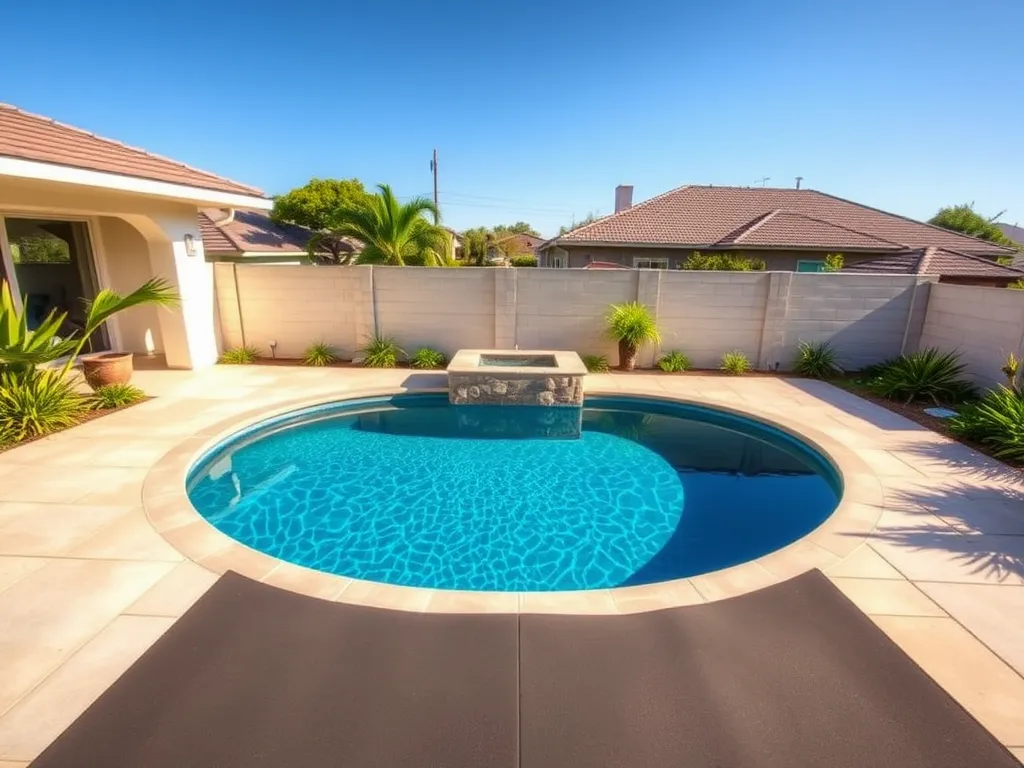 A beautiful round pool situated on a deck in a backyard, showcasing the possibility of installing a pool on a deck.