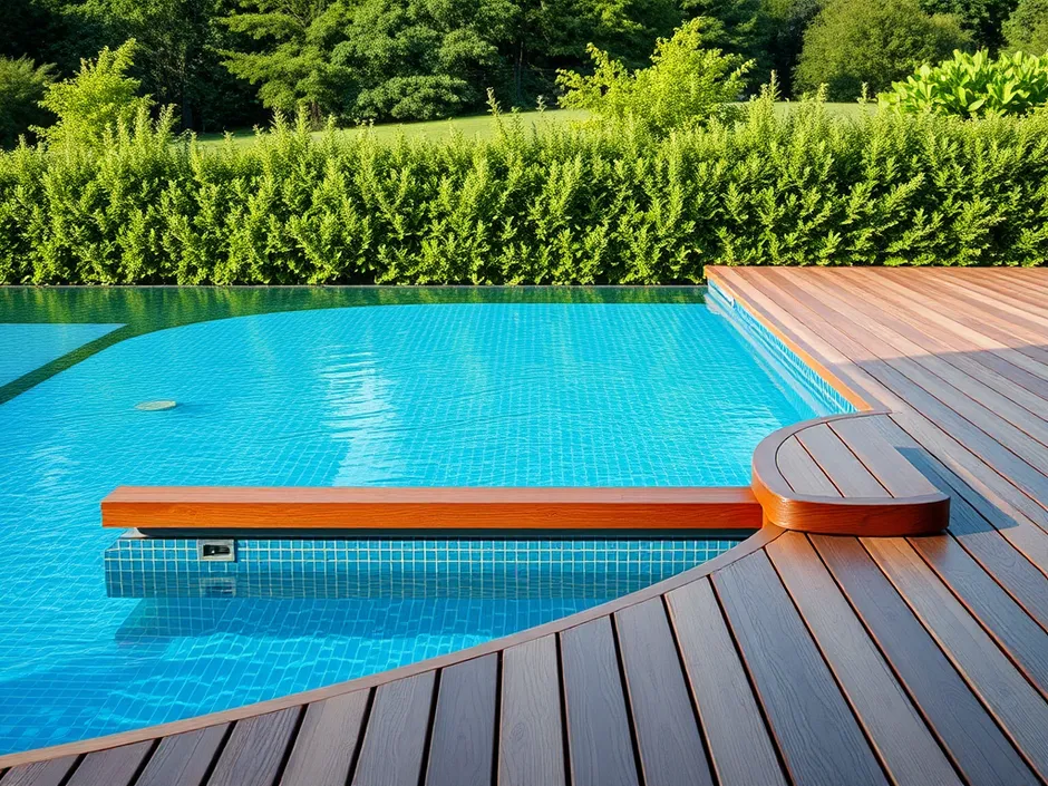An elegant pool installed on a wooden deck showcasing a stylish outdoor space.