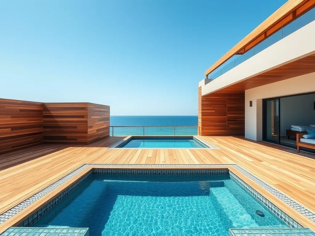 Luxury pool built on a deck overlooking the ocean, demonstrating possibilities for adding a pool on a deck.