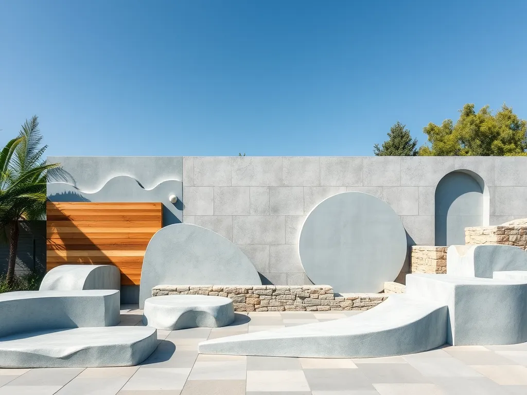 Modern pool design built on a hillside showcasing unique shapes and materials.