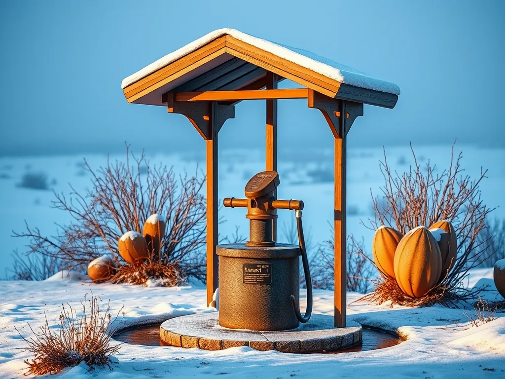 Pool pump with a cover on in a snowy landscape