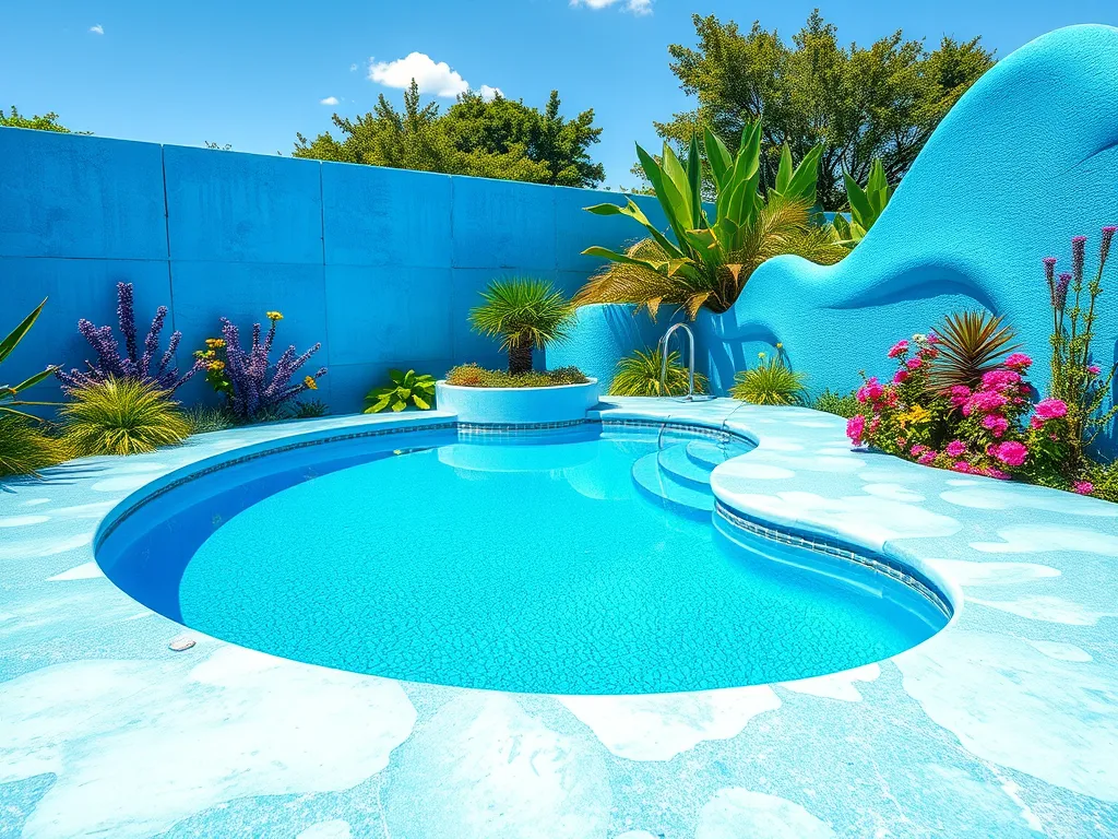 A well-maintained swimming pool with vibrant blue water and surrounding landscape, illustrating conditions for running a pool pump with cover.