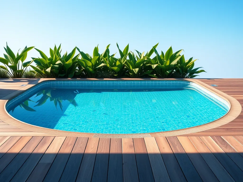 Swimming pool with clear water and landscaping, related to can you leave my pool pump on 24/7