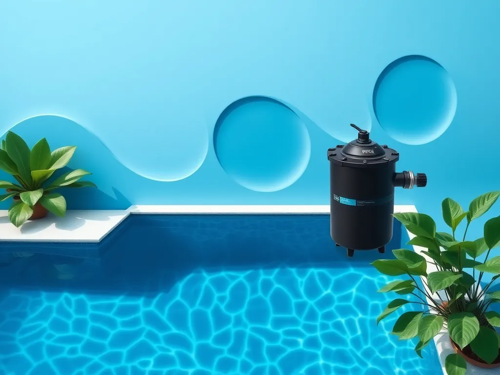 A pool pump alongside clear blue water for a refreshing return to pool enjoyment.
