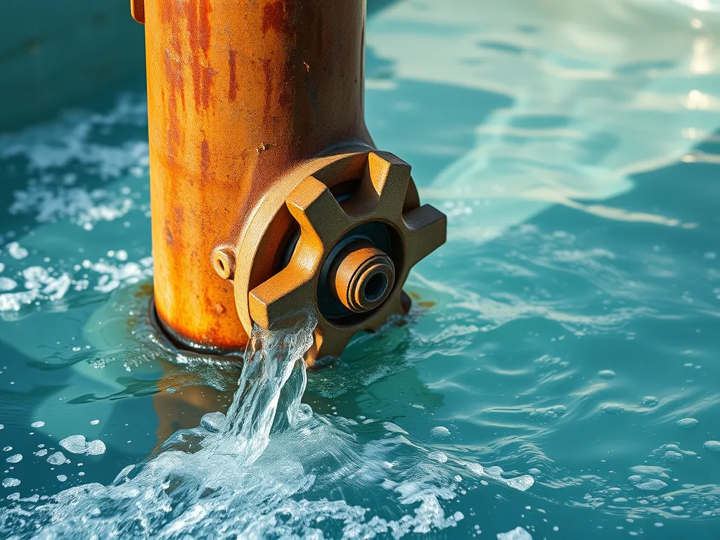 Water flowing from a pool pump, illustrating the effects of wet exposure on pool equipment.