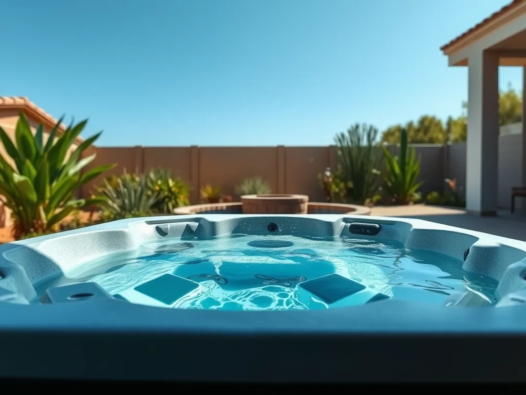 Hot tub with clear water, discussing how to use pool shock in hot tubs and pools without a pump
