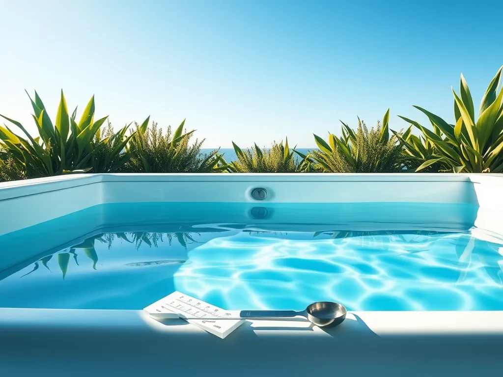 Hot tub with pool shock tools and clear water showcasing safe shock application