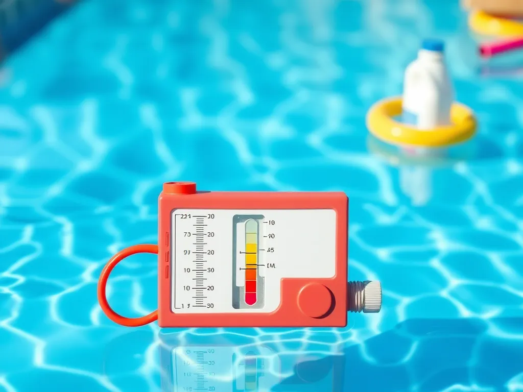 Pool shock testing device used to measure chemical levels in water for expiration.