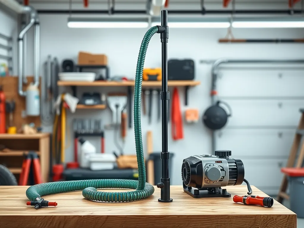 Image of a pool skimmer line and pump setup for snaking a clogged line.