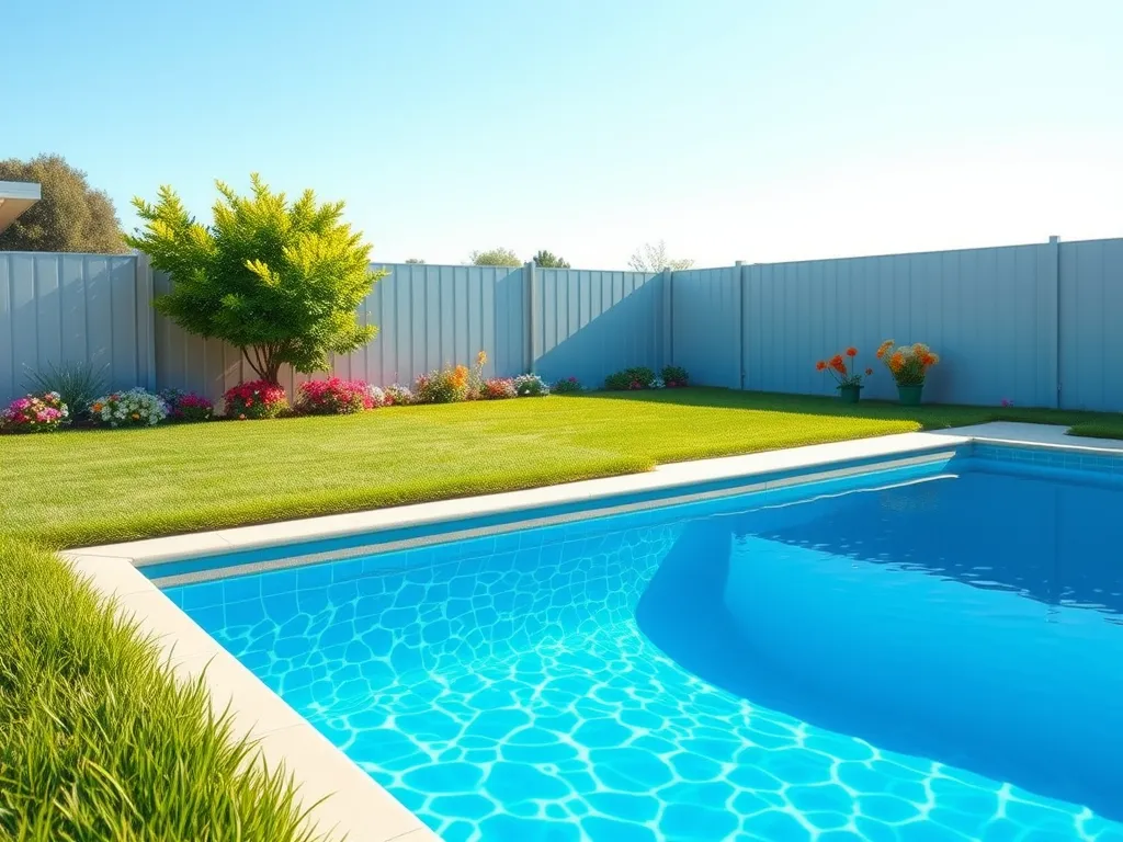 A clear swimming pool with a skimmer line visible, illustrating where to snake a pool skimmer line.