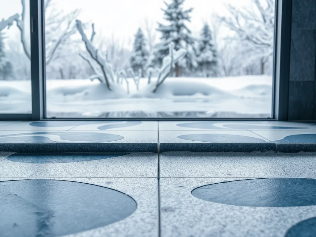 Stylish pool tile design with winter scenery in the background, relevant for pool tile cost calculator.