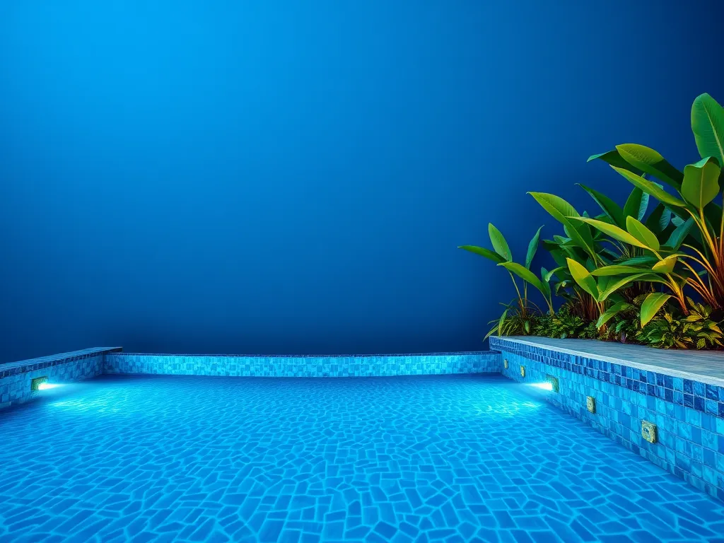 Beautiful swimming pool with blue tiles and plants, ideal for pool tile cost calculation.