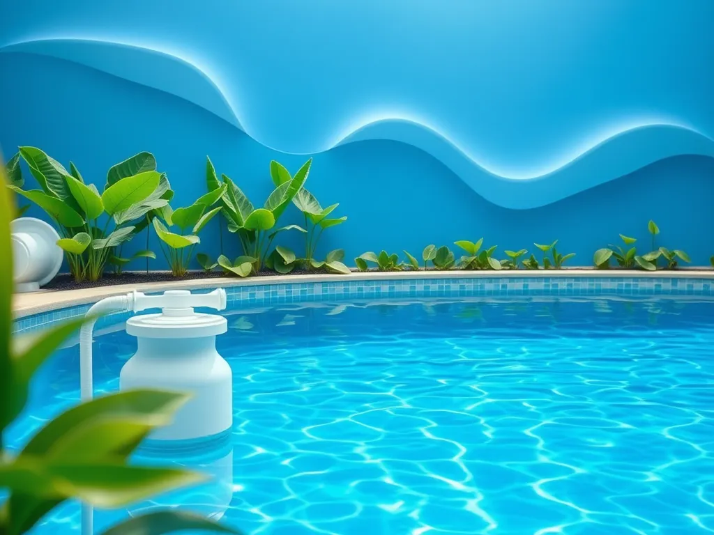 Swimming pool with clear water and plants, relevant for pool turnover calculator