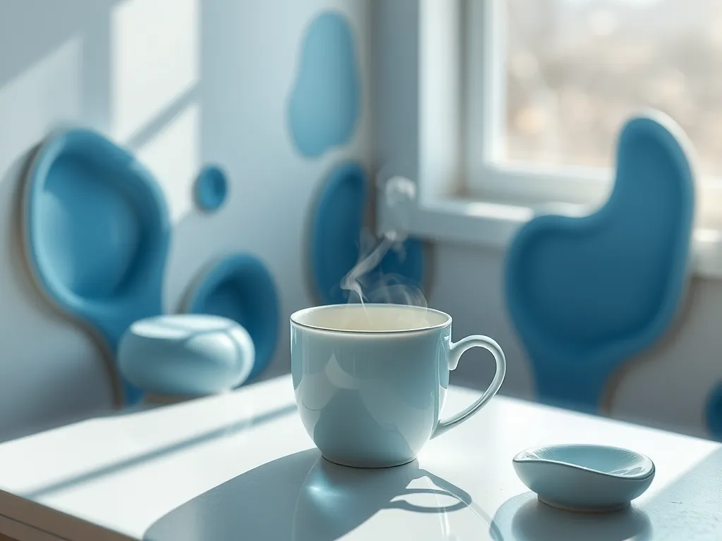 A steaming cup of water on a table, symbolizing evaporation in pool water at night.
