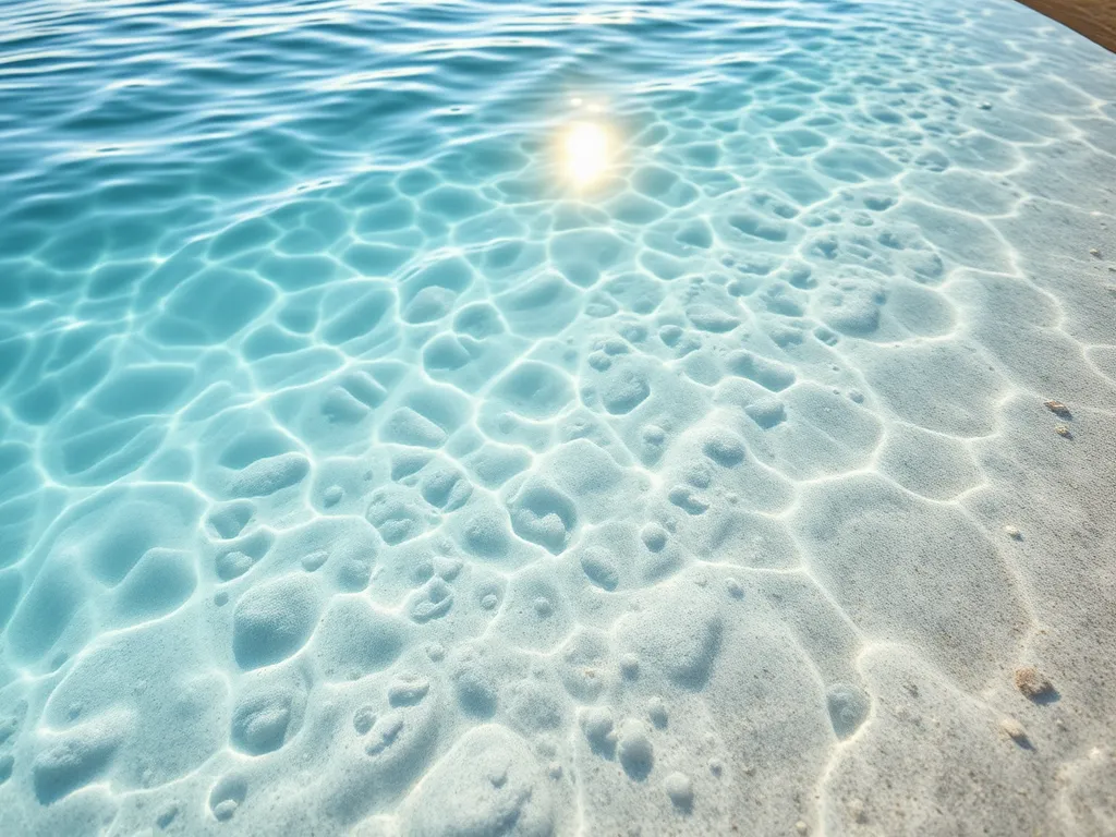 Clear blue water of a swimming pool illustrating the effect of water on airbrush and self tan.