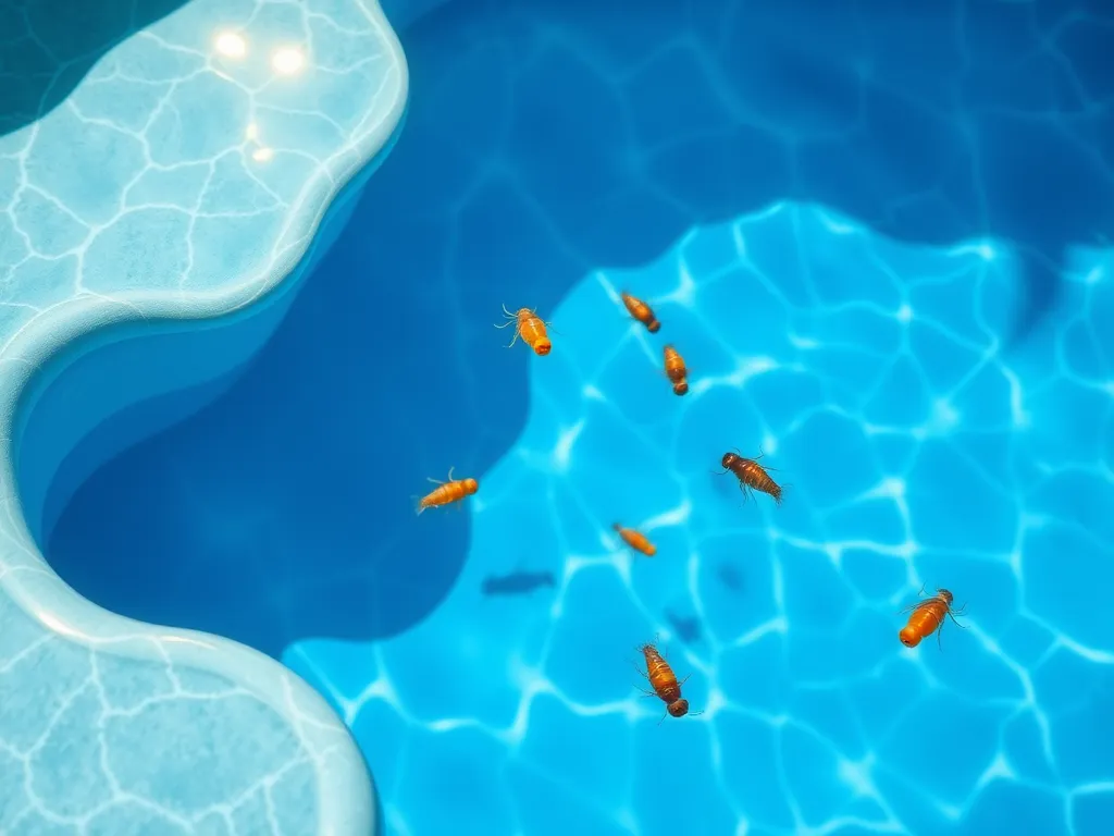 Fleas swimming in pool water illustrating the effectiveness of pool water in killing fleas.