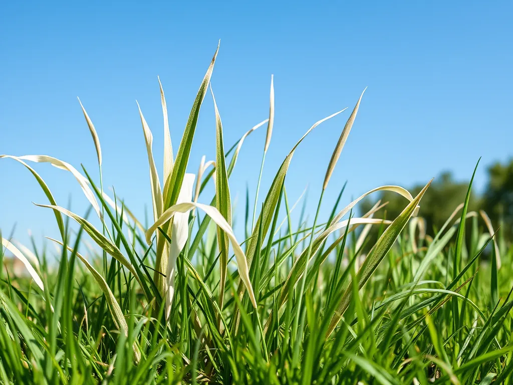 Close-up of grass affected by pool water, highlighting signs of damage.