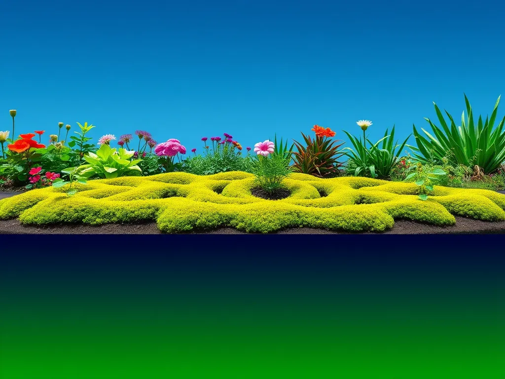 Healthy grass and flowers showing resilience against pool water exposure.