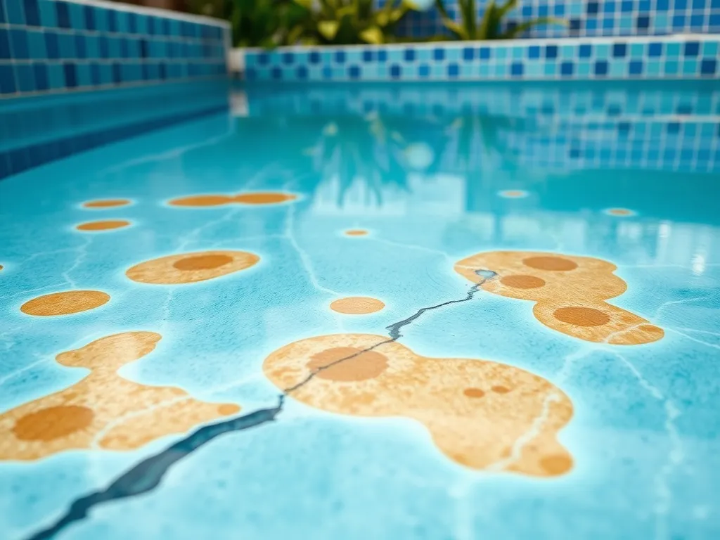 Image showing stains in a swimming pool, potentially indicating metal contamination like copper or iron.