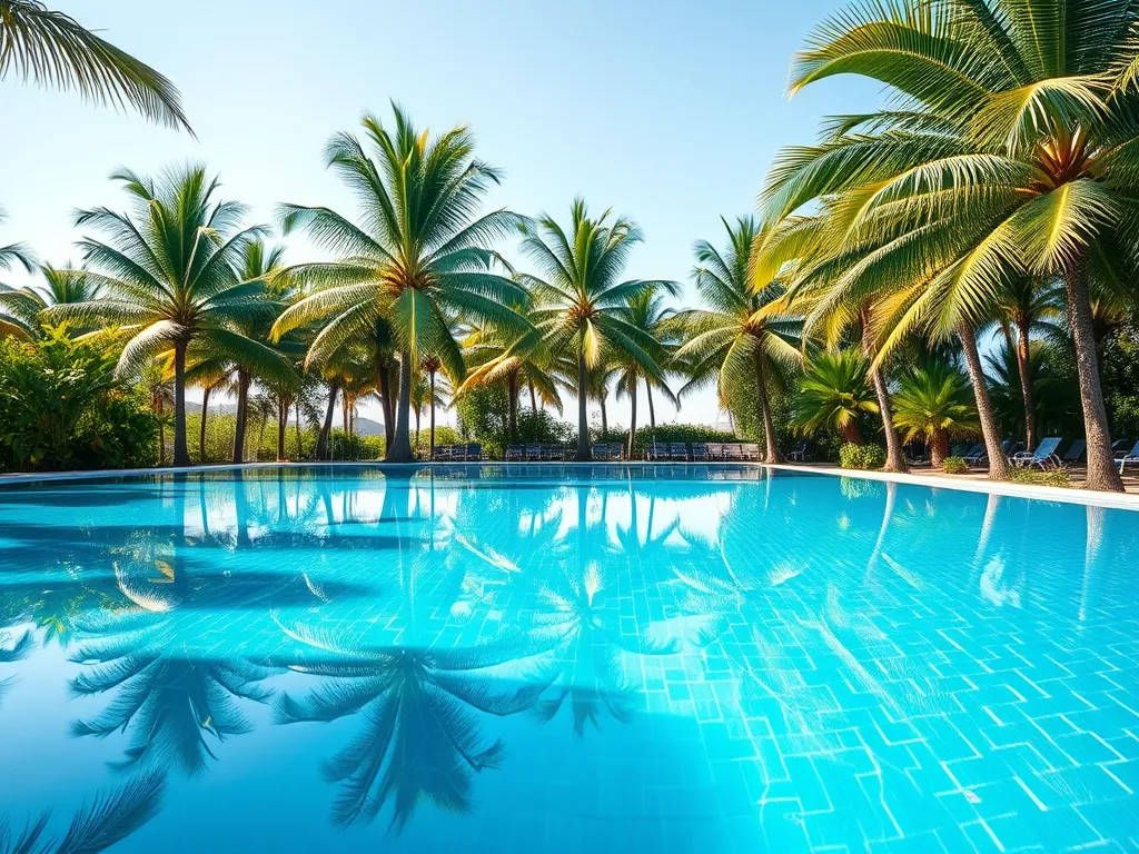 Beautiful swimming pool with palm trees, related to swimming with a UTI.