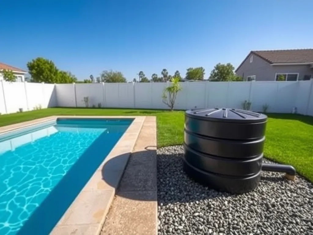 Swimming pool beside a septic tank, illustrating the compatibility of a pool and septic system.
