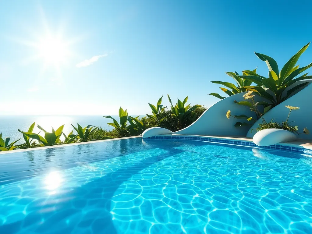 A vibrant purple pool under a sunny sky, showcasing the unique swimming experience.