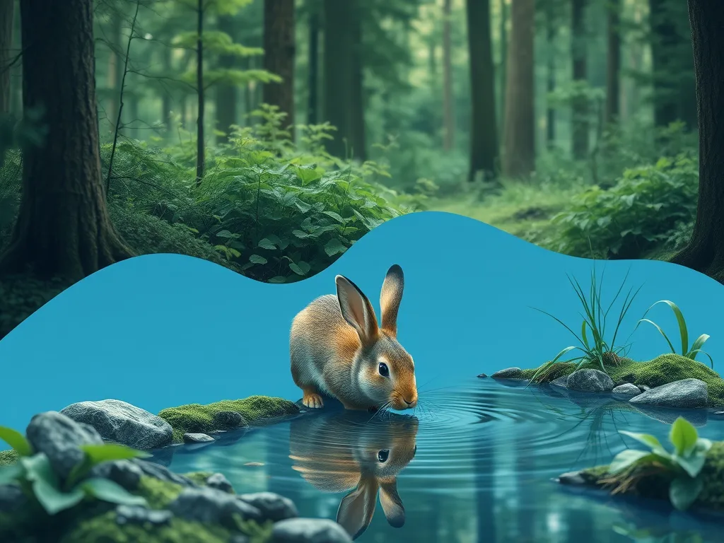 A rabbit near water demonstrating its swimming ability
