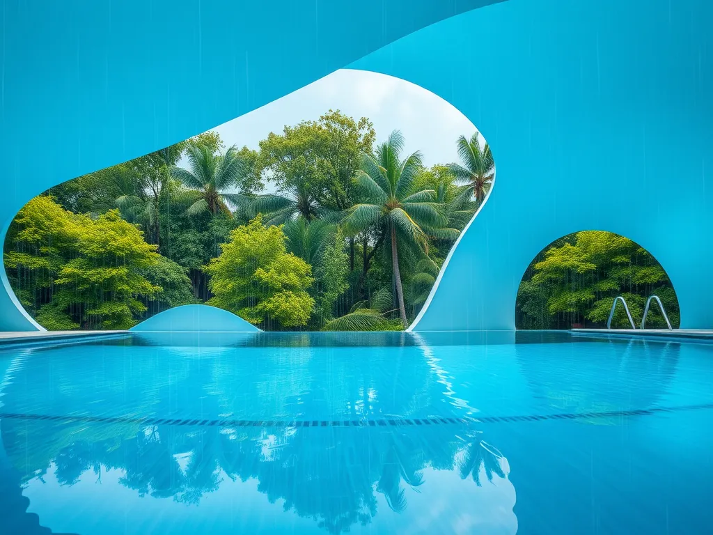 Swimming pool with rainwater, illustrating how rain affects pool pH and alkalinity.