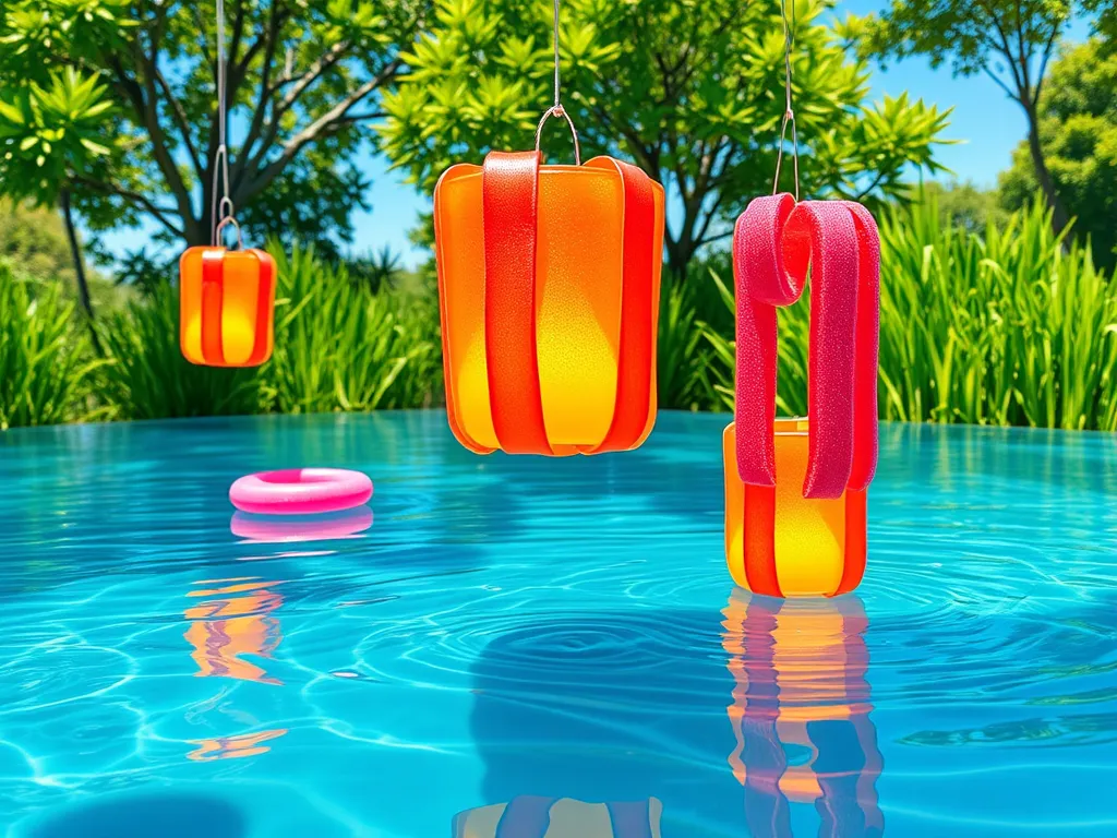 Colorful pool noodles floating in water, related to the recyclability of pool noodles.