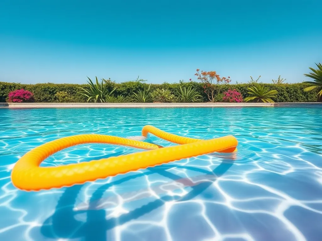 Bright orange pool noodle floating in a clear blue pool, highlighting the topic of pool noodle recyclability.