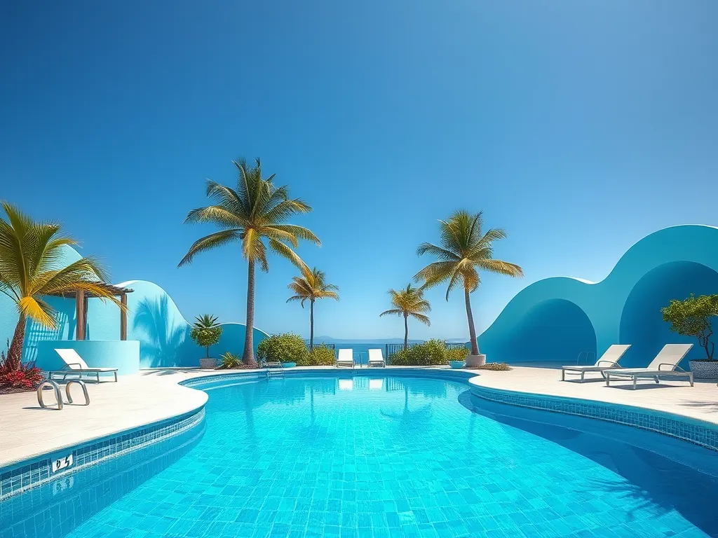 Beautiful pool area at Red Roof Inn with palm trees and blue skies