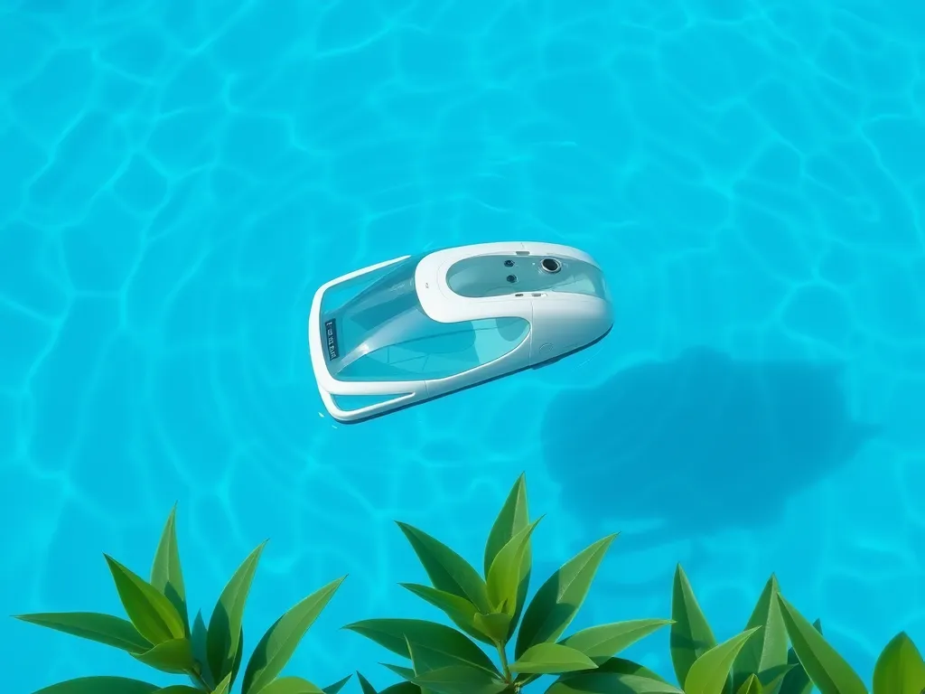 A pool vacuum floating on clear blue water, illustrating the option to rent a pool vacuum.