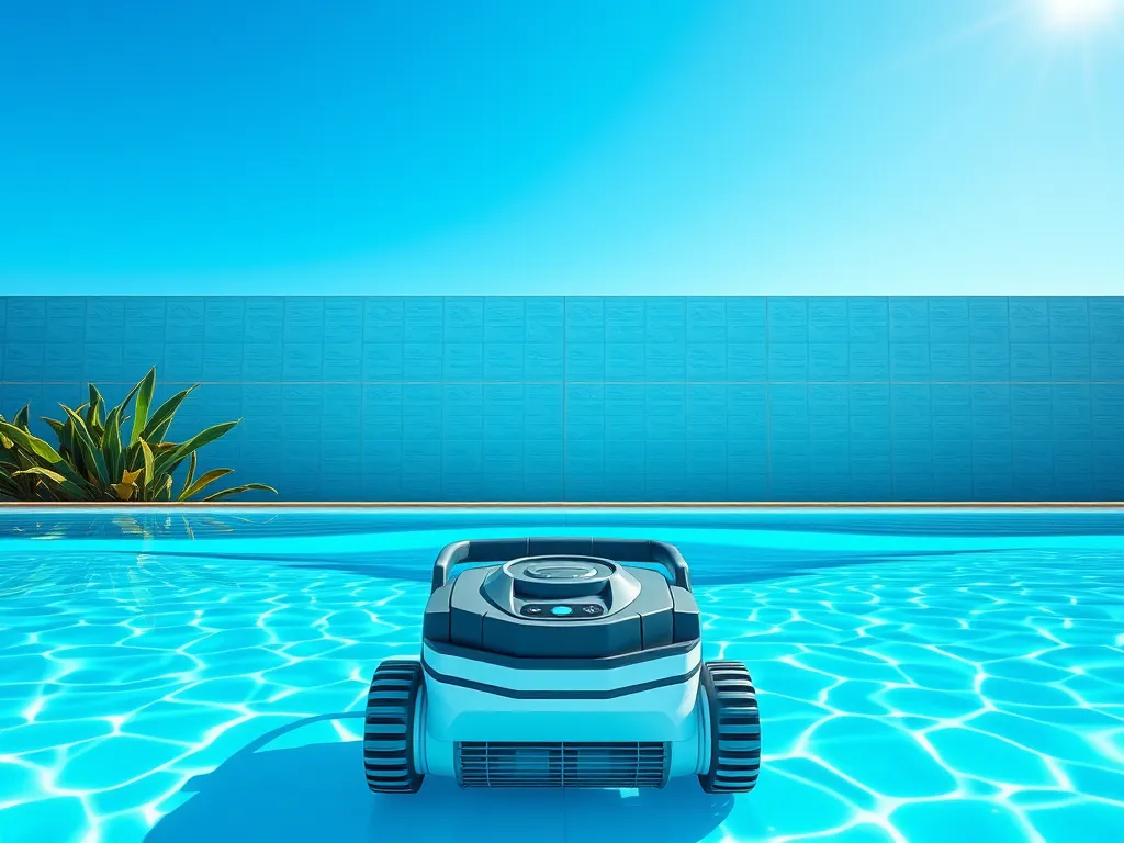 Automatic pool vacuum in clear water, ideal for rental options.