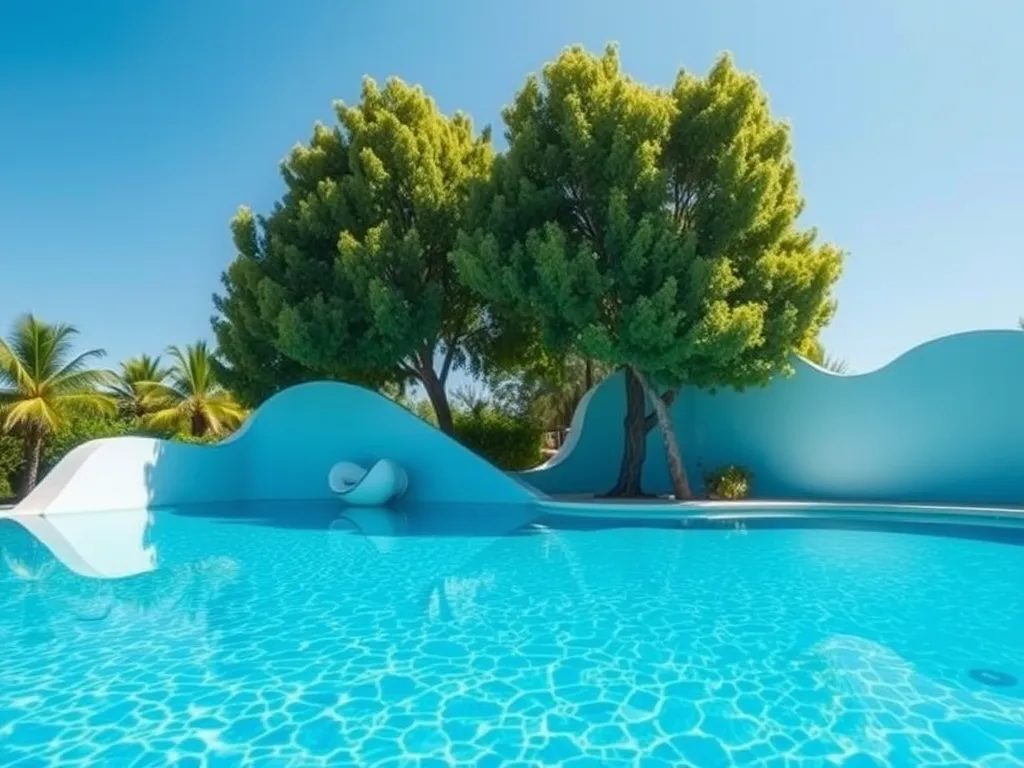 A beautiful pool surrounded by trees, illustrating considerations for using RV antifreeze in pools.