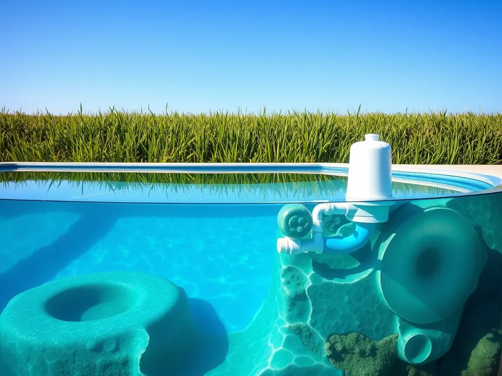 A clean above ground pool showcasing saltwater system components