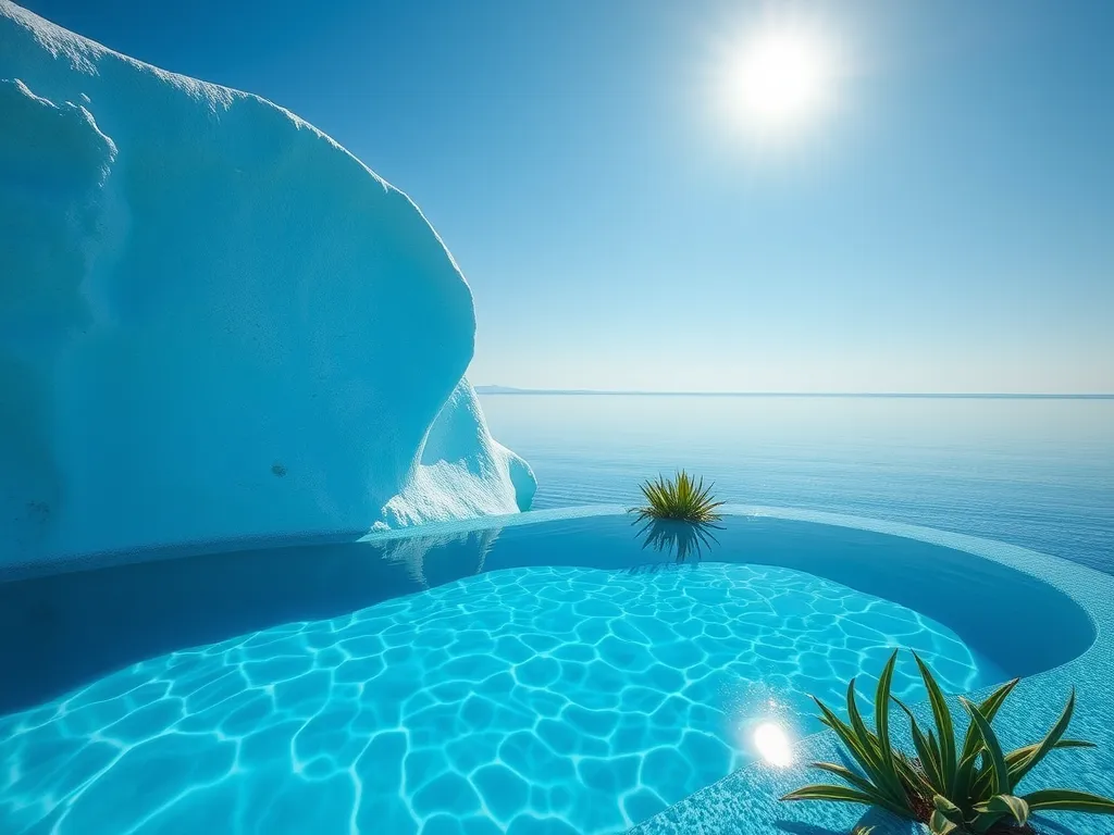 Beautiful saltwater pool with clear water and sunny sky, highlighting the importance of stabilizer in saltwater pools.