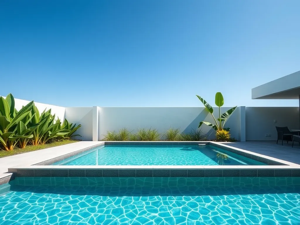 Inviting saltwater pool with clear blue water and surrounding greenery