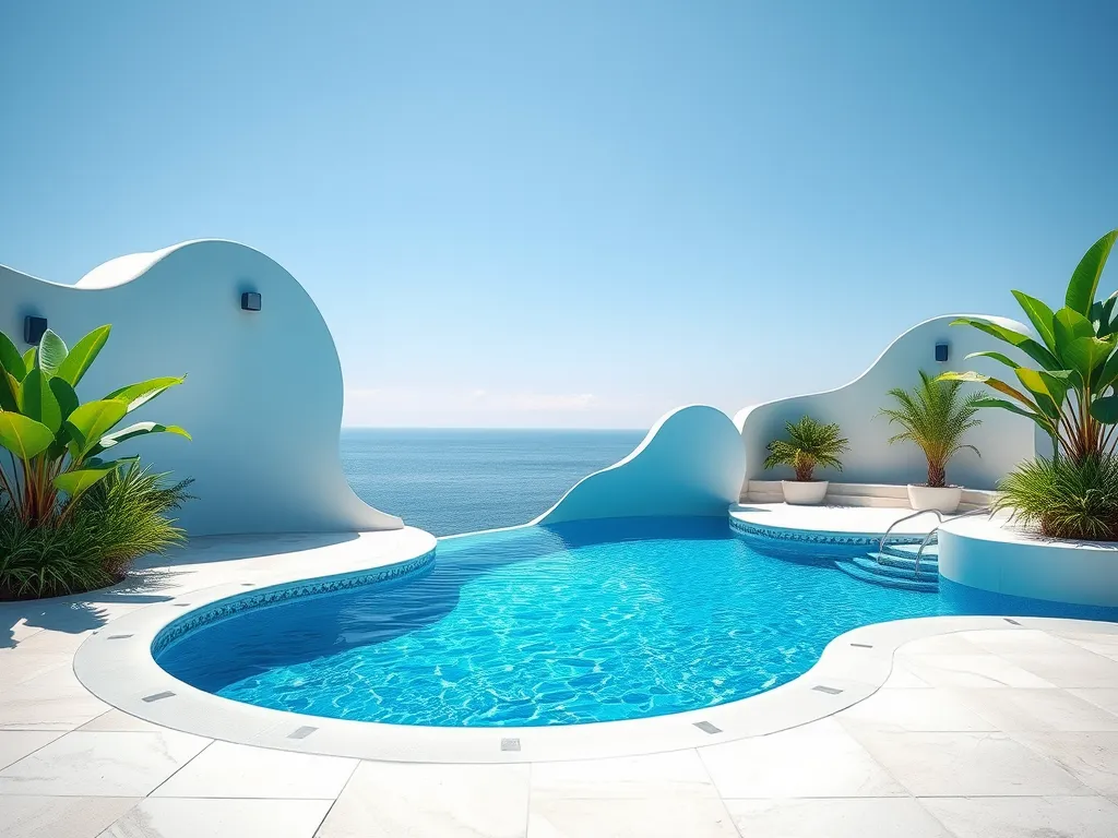 A beautiful saltwater pool with bright blue water, ideal for testing with test strips.