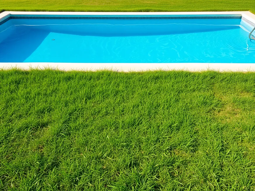 A clean sand filter pool showing clear blue water, emphasizing the need for chlorine in pool maintenance.