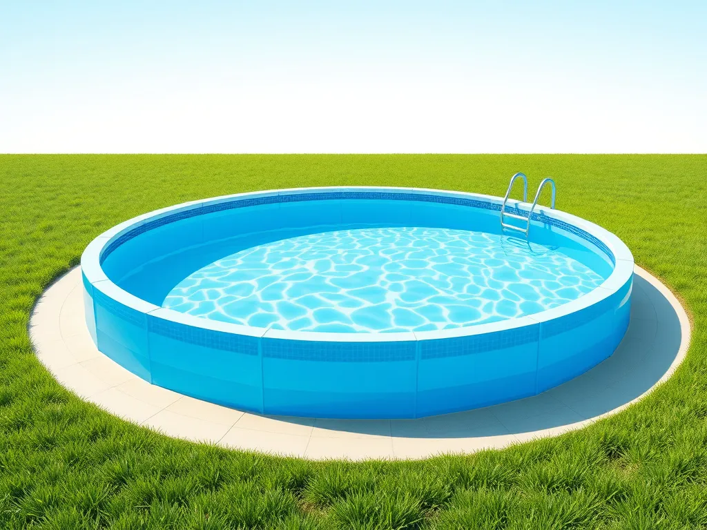 A round swimming pool situated on a grassy lawn, discussing the feasibility of having a pool with a septic tank.