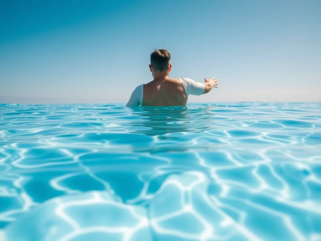 Person in a saltwater pool demonstrating how to shock a saltwater pool safely.