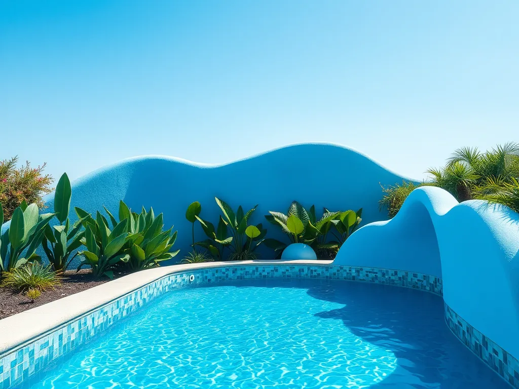 A vibrant blue swimming pool with lush greenery, illustrating the importance of shocking a new pool.