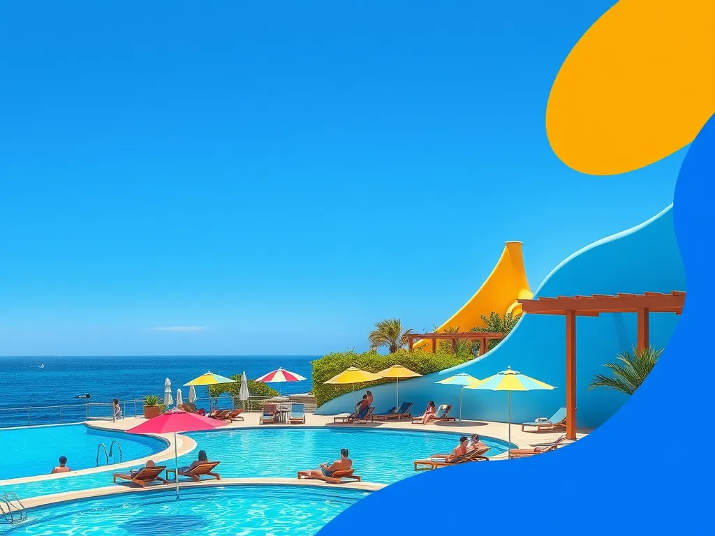 View of the Showboat pool area showcasing vibrant colors and sunny skies, highlighting the amenities.